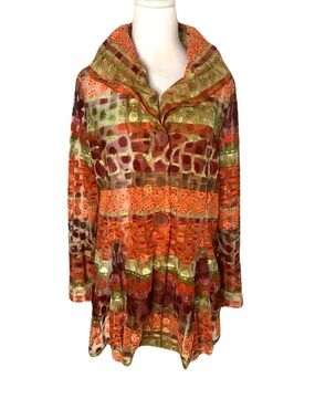 Damee, Inc. Women’s Medium Sheer Abstract Polka Dot Button Front Artsy Jacket